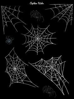 spider webs are drawn on a black background