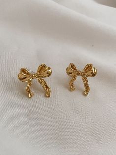 Bow Gold Earrings, Earings Aesthetics Gold, Earrings Aesthetic Gold, Bow Earring, Preppy Jewelry