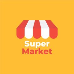 the super market logo is shown on an orange background with red and white awnings