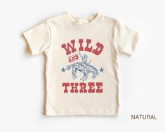 Third Birthday Kid’s T-Shirt | Wild and Three Toddler Tee | Boho Western Wild West Cowboy Rodeo Shirt, Boy | Matching Family | 3 Year Old by EvergreenKidsCo on Etsy 3rd Birthday Party Ideas, Western Wild, Wild West Cowboys, Matching Family Shirts, Clothing Needs, Cowboy Rodeo, Rodeo Shirts, Family Shirts Matching, Birthday Kids