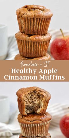 three cinnamon muffins stacked on top of each other with the title above it