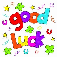 the words good luck with shamrocks and stars