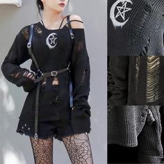 This Grunge Gothic Sweater is one of a kind, making it the perfect addition to your fall wardrobe. Made of a soft, lightweight knit material that’s comfortable and breathable and dropped shoulder detail for style. Wear our Fashionable Torn Long Sleeve Pullover For Women with your favorite jeans for a casual look, or dress it up with a cute skirt or shorts for a stylish evening out. This Long Sleeve Pull Over is great for everyday wear and special occasions. Long enough to cover your rear, this s Oversized Grunge Sweater For Fall, Grunge Knit Crew Neck Sweater, Spring Grunge Sweater, Spring Grunge Long Sleeve Sweater, Casual Tops For Alternative Fashion In Winter, Grunge Crew Neck Outerwear For Fall, Alternative Crew Neck Winter Sweater, Alternative Style Crew Neck Winter Sweater, Alternative Crew Neck Sweater For Winter