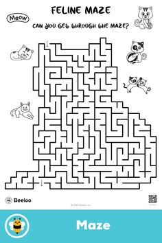 Advanced cat-themed maze for kids ages 7 and up Under Bed Cat Maze, Bed With Cat Maze, Easy Mazes For Kids Free Printable, Maze Worksheets For Kids, Sports Crossword, Labirint For Kids, Science Cat, Cats Diy Projects, Cat Activity