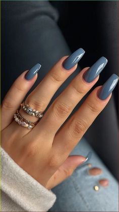 Umber Nails, November Nails Blue, Fall Nail Design Ideas 2024, Light Blue Fall Nails, Simple Cute Fall Nails, Fall Purple Nail Colors, Fall Blue Nail Colors, Fall Nails Ideas Autumn Simple, Fall Color Nails Acrylic