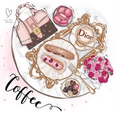 a drawing of coffee, donuts, and other items on a plate with the word do