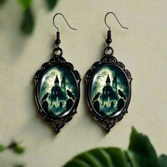 🖤 Enchant Your Look with Our Halloween Witchy Earrings! 🎃 Elevate your style with the mysterious charm of our Dark Witch Black Lace Glass Earrings. Perfect for any occasion, these Gothic Earrings combine elegance and mystique. Whether you're embracing the Halloween spirit or your everyday witchy vibe, these earrings are a must-have. 🌑 Why Choose Our Witchy Jewelry? Unique Design: Featuring intricate black lace and dark glass, these Witch Accessories add a touch of magic to any outfit. ✨ High- Handmade Themed Black Earrings, Black Fantasy Dangle Jewelry, Fantasy Earrings For Halloween Gift, Black Metal Witchy Earrings, Halloween Fantasy Dangle Earrings, Fantasy Dangle Earrings For Halloween, Witchy Black Nickel-free Earrings, Fantasy Halloween Dangle Earrings, Black Fantasy Style Pierced Earrings