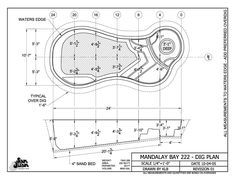 a blueprint drawing of a swimming pool with measurements for the size and layouts