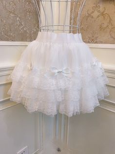 ❤︎Voluminous Frilled Ribbon Skirt❤︎ White Puffy Skirt, Ribbon Skirt, Puffy Skirt, Fatal Frame, Ribbon Skirts, Under Skirt, Princess Skirt, Cake Lace, Ice Princess