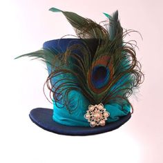 Burlesque, Gothic, Steampunk, Victorian, Showgirl, Moulin Rogue, Blue Navy Mini Top Hat Taffeta Iridescent, peacock feather Moulin Rogue, Moda Steampunk, Steampunk Top Hat, Victorian Hats, Mad Hatter Hats, Steampunk Hat, Lady Like, Steampunk Victorian