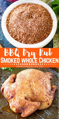 Want to smoke a whole chickenThis recipe is SO EASYGrab your homemade BBQ Rubgive it a good bath in it and throw it on the smokerThat's itSuch an easy smoker recipe for everyonechicken wholechicken recipe easy easyrecipe smoker gimmesomegrilling Bbq Chicken Dry Rub, Bbq Chicken Rub, Chicken Rub Recipes, Easy Smoker Recipes, Smoked Whole Chicken, Dry Rub For Chicken, Easy Bbq Chicken, Bbq Dry Rub