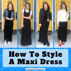 How To Style a Maxi Dress - Girl, You Can Do This! Maxi Dress In Fall How To Wear, Jacket Over Maxi Dress, Layering Black Maxi Dress, One Dress Different Ways Outfits, How To Dress Up A Maxi Skirt, Maxi Dress Outfit Teacher, Casual Dress With Jacket, Maxi Dress With Long Cardigan, Shoes With Black Maxi Dress