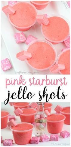 pink starburst jello shots are arranged on a table