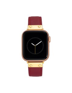 Anne Klein Red/Gold-Tone Leather Band for Apple Watch® Trendy Rectangular Apple Watch Band With Leather Strap, Trendy Gold Leather Watch, Modern Watches With Adjustable Strap, Trendy Leather Apple Watch Band With Bracelet Strap, Trendy Gold Leather Apple Watch Band, Trendy Leather Watch Bands With Bracelet Strap, Trendy Leather Watch Band With Bracelet Strap, Trendy Leather Watch Band, Modern Apple Watch Band With Leather Strap