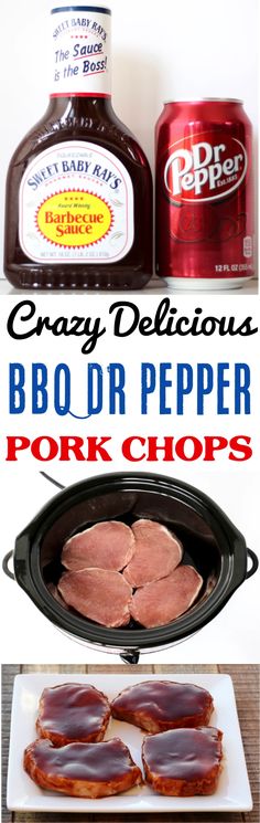 the crock pot is full of bbq dr pepper pork chops and it's ready to be cooked