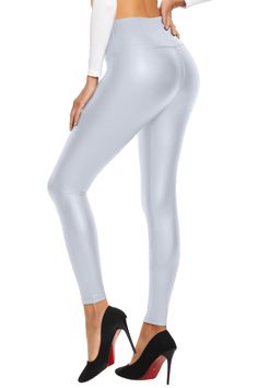 PRICES MAY VARY. 85% Polyester, 15% Spandex Imported Versatile Leggings - Whether you decide you want to be casual and relaxed, or sophisticated and professional, these faux leather leggings for women are your go to pant to stay both comfortable and chic. Dress these pleather leggings with a sweater, jacket, tank top or cardigan for a cute and confident look! Perfect for yoga, workout in the gym, a night out, daily work, and shopping etc. This is your first choice. Leather Leggings with High Wai Ripped Leggings, Pleather Leggings, Pleather Pants, Legging Fits, Workout Running, Leggings For Women, Yoga Workout, Hottest Fashion Trends, Faux Leather Pants