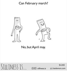 two cartoon cats are standing next to each other with the caption can february march? no, but april may