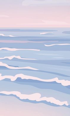 an abstract painting of the ocean with pink, blue and white clouds in the background