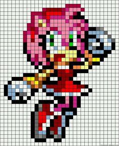 the pixel art is designed to look like an old school video game character with pink hair and