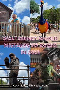 two pictures with the words walt world, and an image of characters in disney world