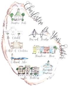 this is a drawing of the city of charleston, with all its attractions and names