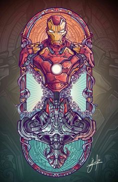 the iron man artwork is on display