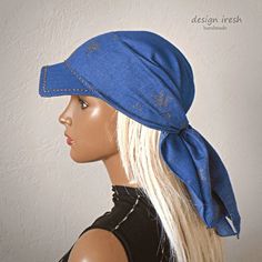 Denim Bandana With Visor Summer Denim Head Cover Women's - Etsy Ukraine Casual Cotton Bandana For Outdoor, Casual Blue Bandana For Summer, Trendy Adjustable Denim Blue Hat, Adjustable Denim Blue Hat, One Size Fits Most Denim Blue Hat, One Size Fits Most Denim Hat In Denim Blue, Blue Denim Visor Hat, Casual Festival Bandana One Size Fits Most, Adjustable Blue Denim Hat