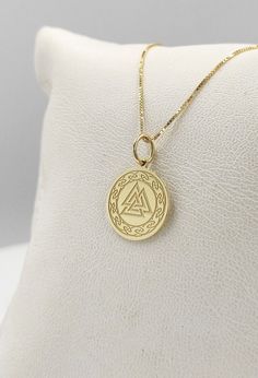 14K Solid Gold Odin Knot Necklace - Valknut Pendant - Gold Viking Jewelry  Find all the information you need about your pendant : Material: 14K Solid Real Gold Stamp: 585 (14K) Pendant's Size: ( 6 sizes available) -       0.55 inches / 14mm  (diameter) -       0.62 inches / 16mm (diameter) -0.70 inches / 18mm (diameter) -0.78 inches / 20mm (diameter) -0.86 inches / 22mm (diameter) -0.94 inches / 24mm (diameter) Pendant Thickness: 0.5mm Inner diameter of the jumpring: 4mm FREE Backside Engraving Gift Box Included! Chain Information: Rolo Chain - 0.70mm thick - 16 inches / 40cm - 18 inches / 45cm - 20 inches / 50cm - 22 inches / 55cm Rope Chain - 2.10mm thick - 16 inches / 40cm - 18 inches / 45cm - 20 inches / 50cm - 22 inches / 55cm Veneziana Chain - 0.65mm thick - 16 inches / 40cm - 18 inc Norse Jewelry, Viking Pendant, Viking Jewelry, Knot Necklace, Pendant Gold, Necklace Personalized, Rolo Chain, Real Gold, Men Necklace