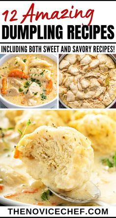 dumpling recipe collage with text overlay that reads 12 amazing dumpling recipes including both sweet and savory