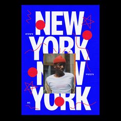 a poster with the words new york in red, white and blue