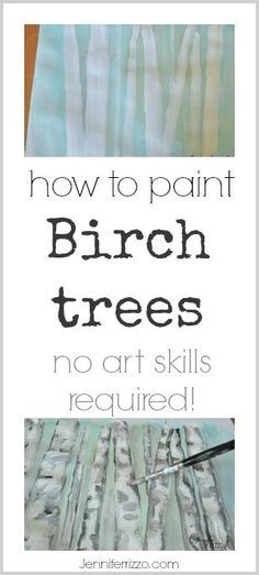 the words how to paint birch trees are shown in black and white, with an image of