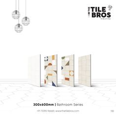 the tile brochure is shown with three different tiles on it and one has an abstract