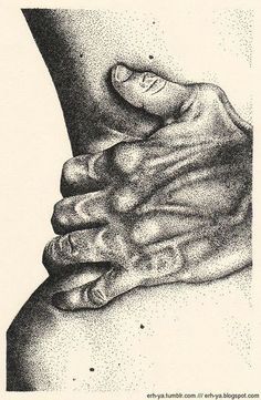 a black and white drawing of two hands holding each other