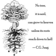 a drawing of a tree with roots on it and a quote from c g jung