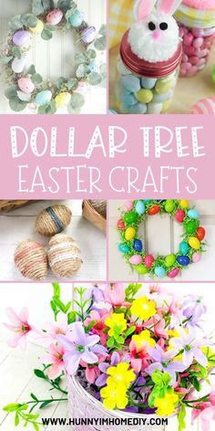 dollar tree easter crafts for kids and adults to make with their own eggs, flowers, and