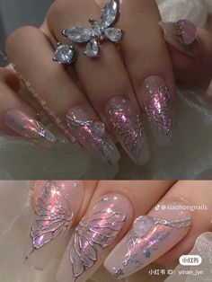 There's a new beauty trend taking over Instagram and it's absolutely stunning. Say hello to "quartz nails". Iridescent Butterfly Nails, Fairy Theme Nails, Nail Designs Fairy, Fairy Wing Nails, Fantasy Nails Designs, Fairy Nails Designs, Fairy Inspired Nails, Fairytale Nails, Angelic Nails