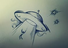 a drawing of an alien flying through space