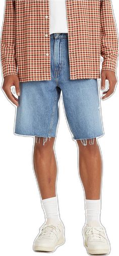 Relaxed Fit Medium Wash Jean Shorts, Jean Shorts With Pockets For Fall, Casual Five-pocket Shorts For Spring, Fall Denim Cutoff Shorts, Five-pocket Shorts For Spring, Levi's Cutoff Relaxed Fit Bottoms, Levi's Casual Bottoms With Hip Pockets, Fall Jean Shorts With Pockets, Relaxed Fit Medium Wash Bermuda Shorts With Pockets