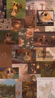 many different pictures of animals and trees with the words mont aesthetic on them