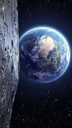 an artist's rendering of the moon and earth as seen from space shuttles