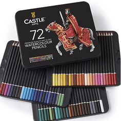 two tins of watercolour pencils and one box of colored crayons