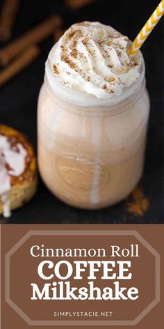 cinnamon roll coffee milkshake in a mason jar