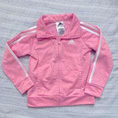 This Girls Adidas Track Jacket Is Adorable In Bubblegum Pink Perfect For Sporty Girly Girls 90s, Barbiecore, Pink, Athletic, Coat, Lightweight Volleyball Jacket, Dance Jackets, Adidas Track Jacket, Adidas Track, Pink Sports, Adidas Girl, Gym Fits, Pink Adidas, Pink Jacket