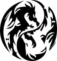 a black and white image of a dragon in a circle