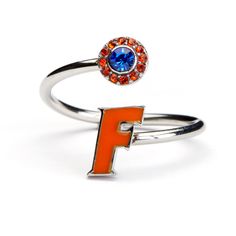 Enter The Swamp in style with this chic Florida Gators Ring! Any UF fan, student, or alumni would look absolutely stunning with this Florida ring, especially during the Gator Chomp! This UF ring features an orange University of Florida F accented by blue and orange crystals. The Florida Gators ring is adjustable to fit most ring sizes and can easily be opened or closed to create the perfect fit. Made with high-quality stainless steel, this ring will not rust or tarnish. Gator Nation it's time to Florida Jewelry, University Rings, Uf Gators, Orange Crystals, University Of Florida, Florida Gators, Crystal Charm, Charm Set, Photo Bracelet