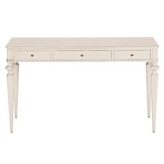 a white table with two drawers on it