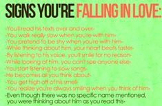 a green poster with the words signs you're falling in love