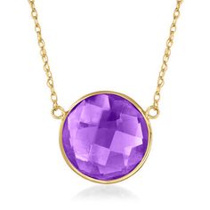 Ross-Simons - 5.00 Carat Amethyst Necklace in 14kt Yellow Gold. 18.5". A hint of royal purple in your outfit makes a dramatic difference in your day! Perfect for any event life presents, this eye-catching necklace features a vivid 5.00 carat round amethyst in a simple 14kt yellow gold setting. Rope chain. Springring clasp, amethyst necklace. Amethyst birthstones are the perfect gift for February birthdays. Amethyst Birthstone, Necklace Amethyst, February Birthday, Yellow Gold Setting, Amethyst Necklace, Royal Purple, Rope Chain, Amethyst, Fine Jewelry