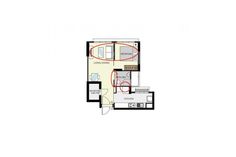 the floor plan for a two bedroom apartment with an attached bathroom and living room area