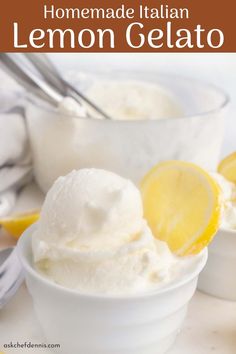 homemade italian lemon gelato in small white bowls